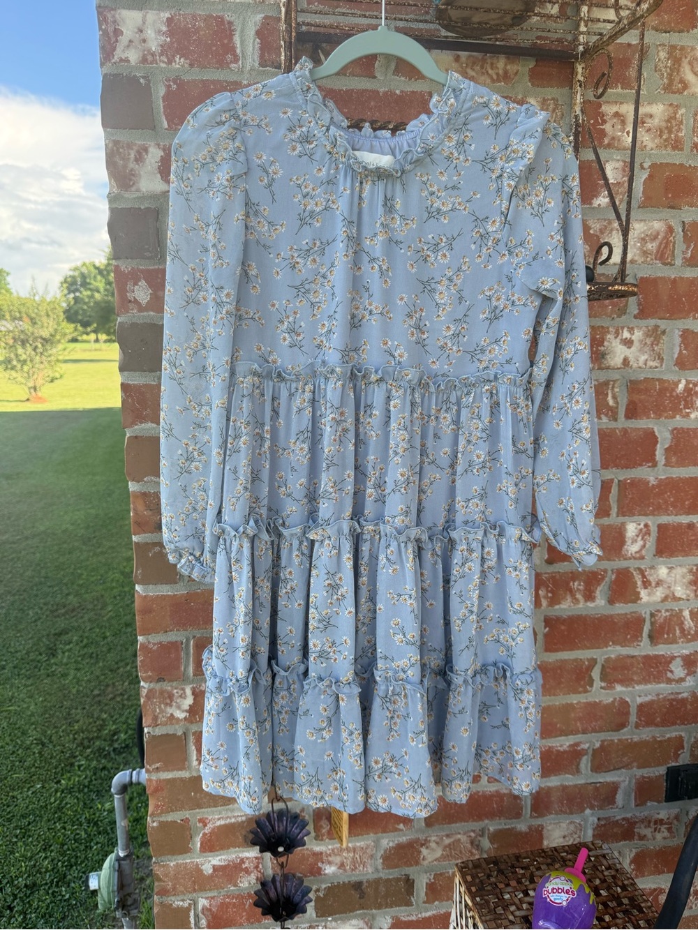 Girls' Floral Ruffled Tiered Dress in Light Blue
